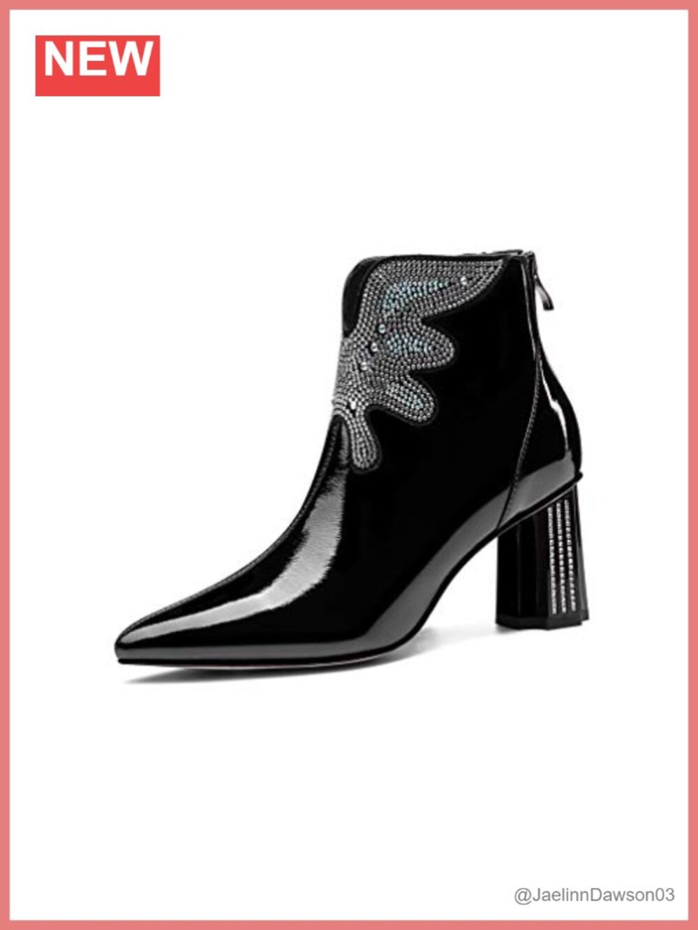 Patent Leather Pointed Toe Mid Chunky Heel Ankle Bootie